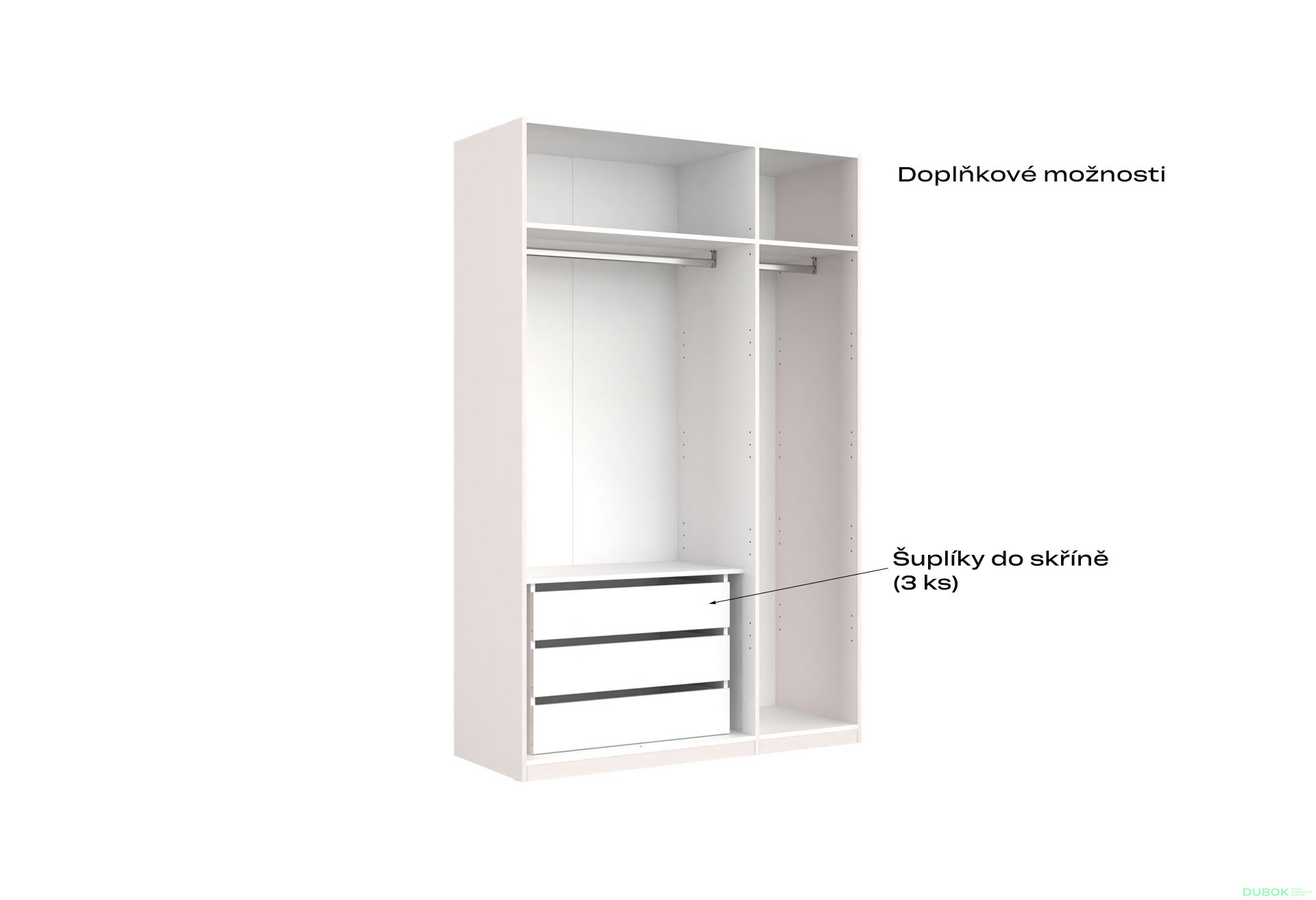 Obrázek 6 - Korpus skříně 3dv Bílý lesk Idea