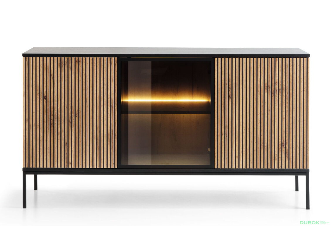 Obrázek 2 - Komoda K154 1 pkt Led Sento černý / dub wotan