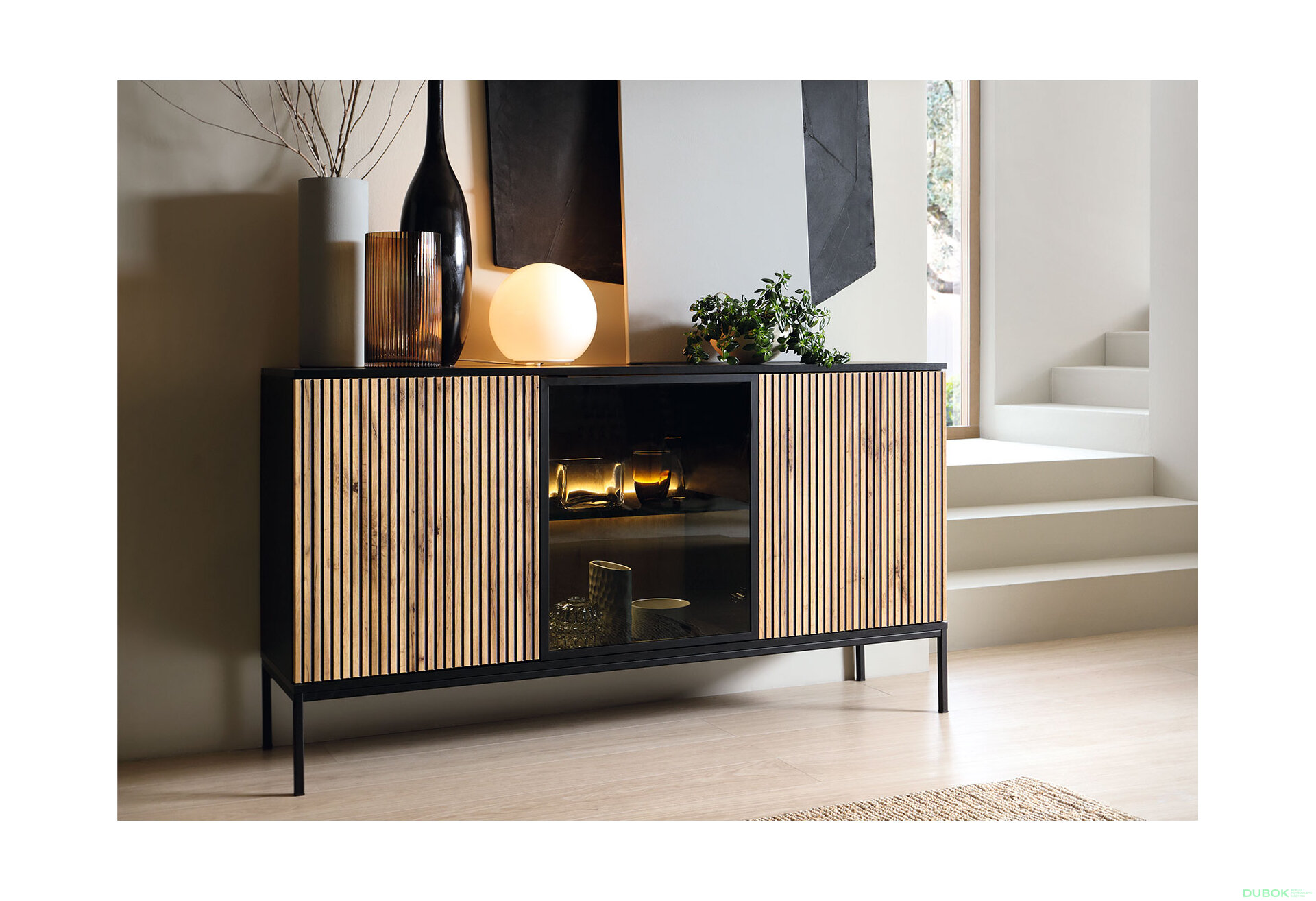 Obrázek 4 - Komoda K154 1 pkt Led Sento černý / dub wotan