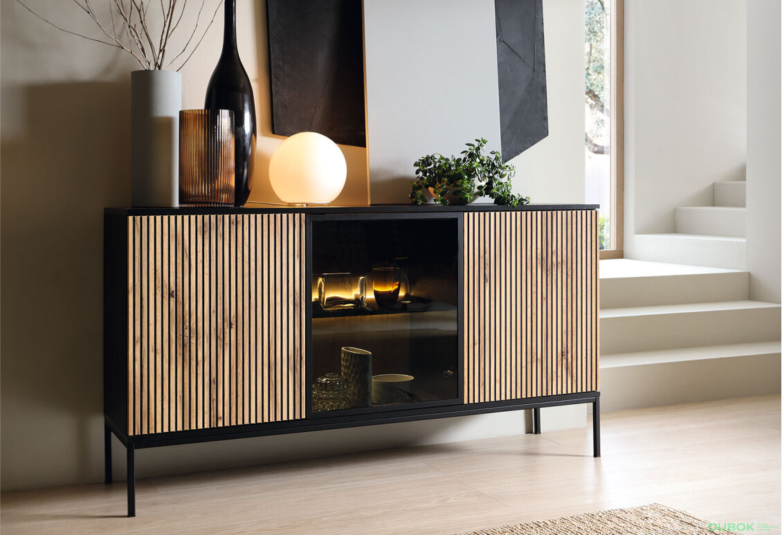 Obrázek 4 - Komoda K154 1 pkt Led Sento černý / dub wotan