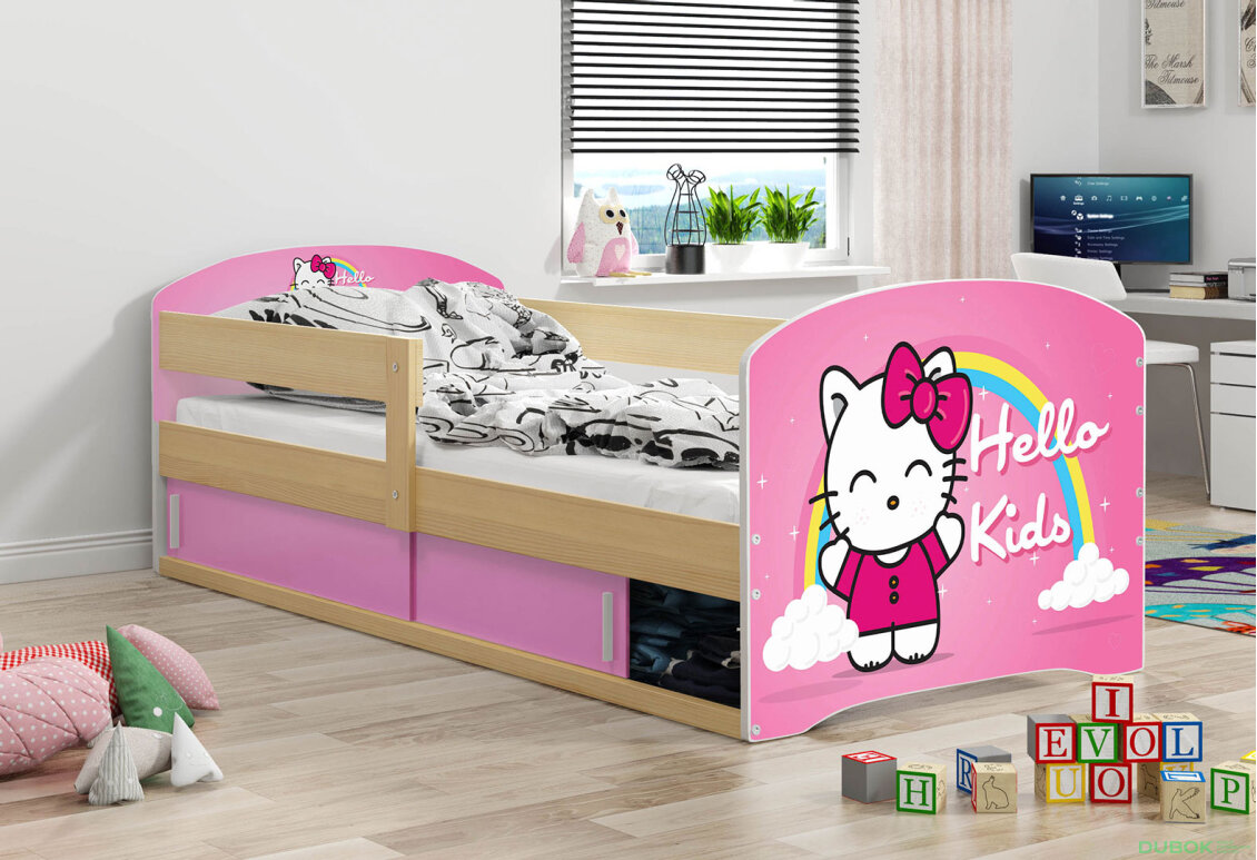 Obrázek 2 - Postel Luki 1 borovice Hello Kids 80x160 cm s roštem, matrací