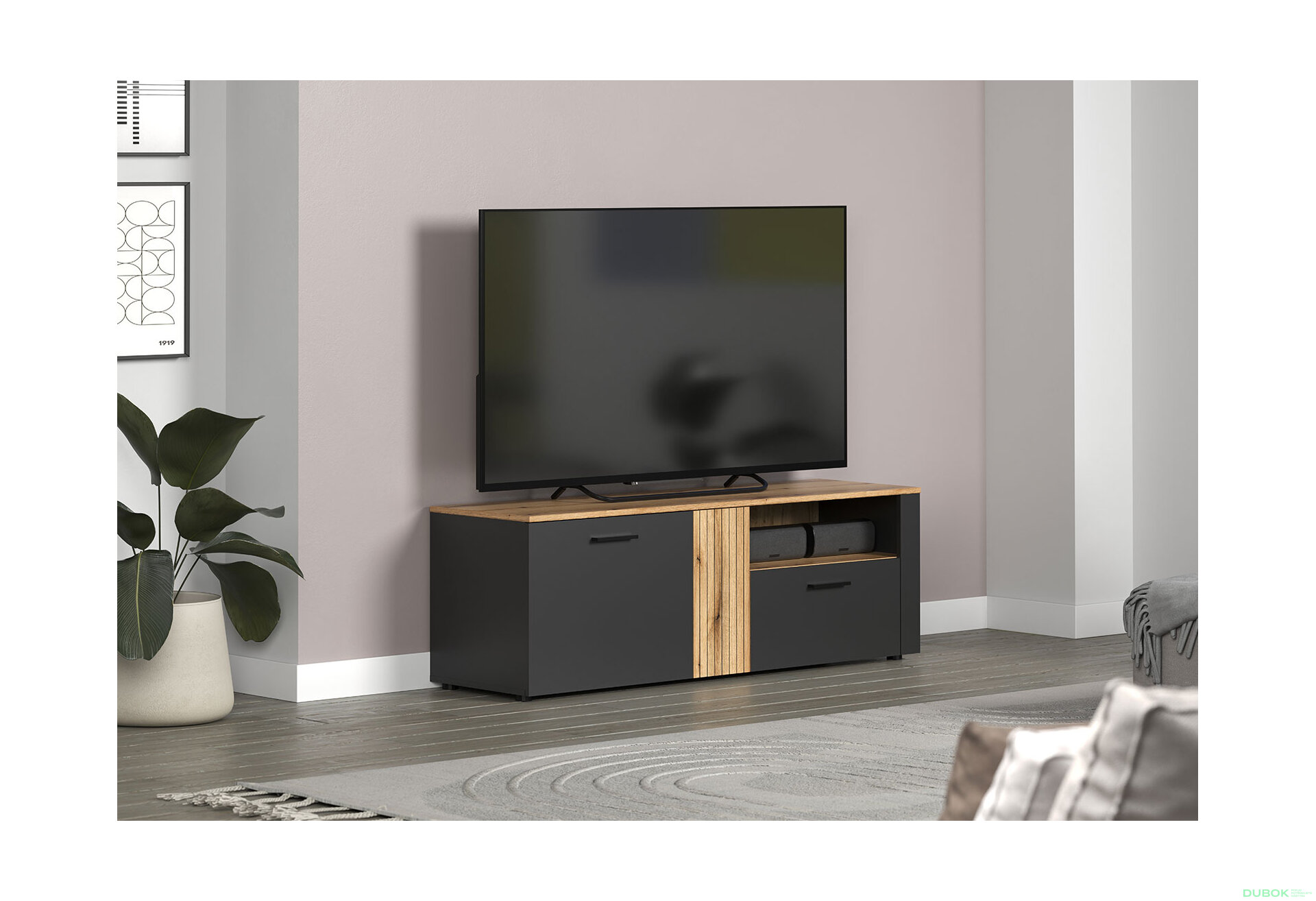 Obrázek 5 - TV stolek 2d1s Esteban grafit / dub evok