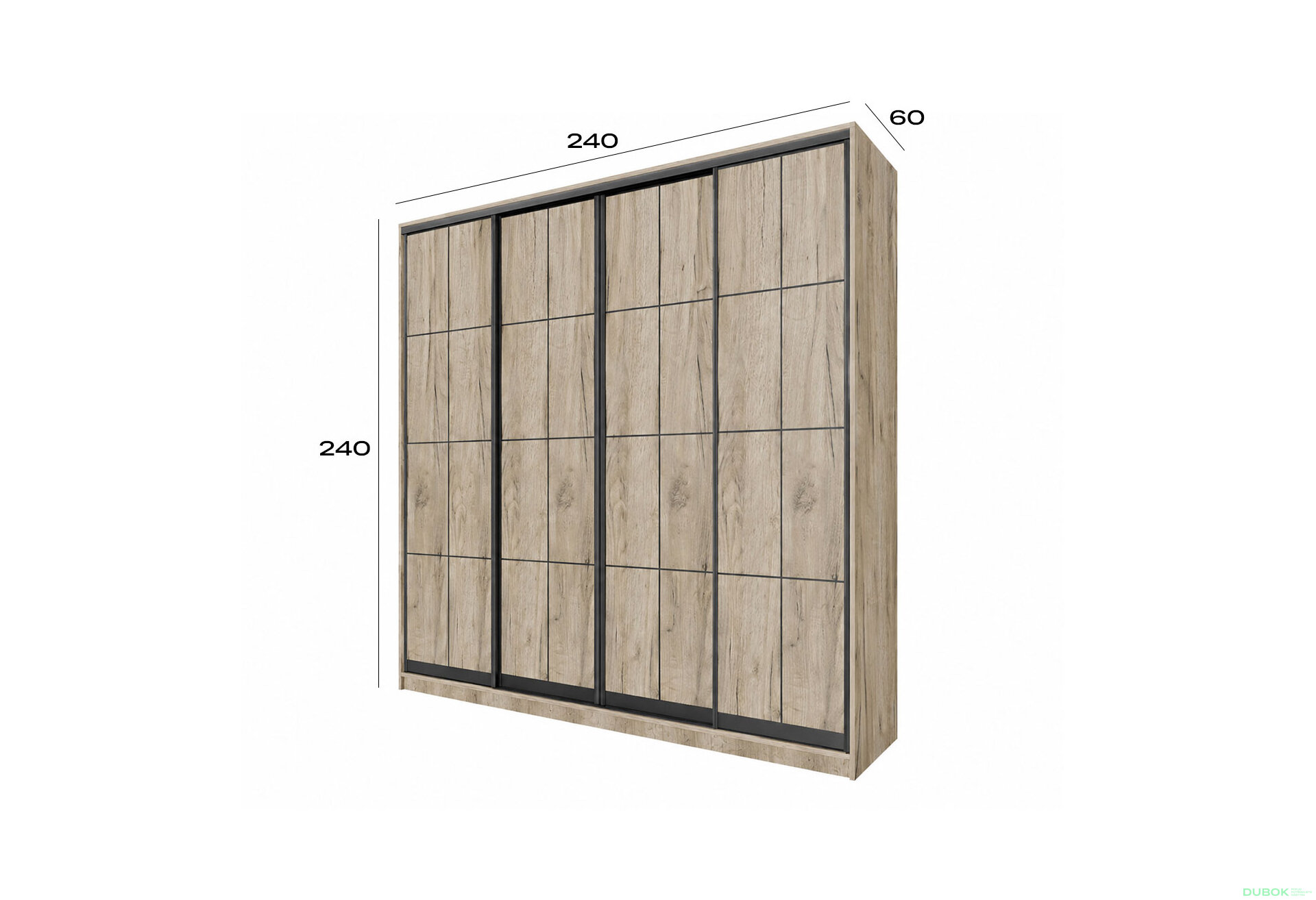 Obrázek 3 - Skříň 4D Loft 2400x2400x600, 4 DTD Lines BL, Dub kraft šedý