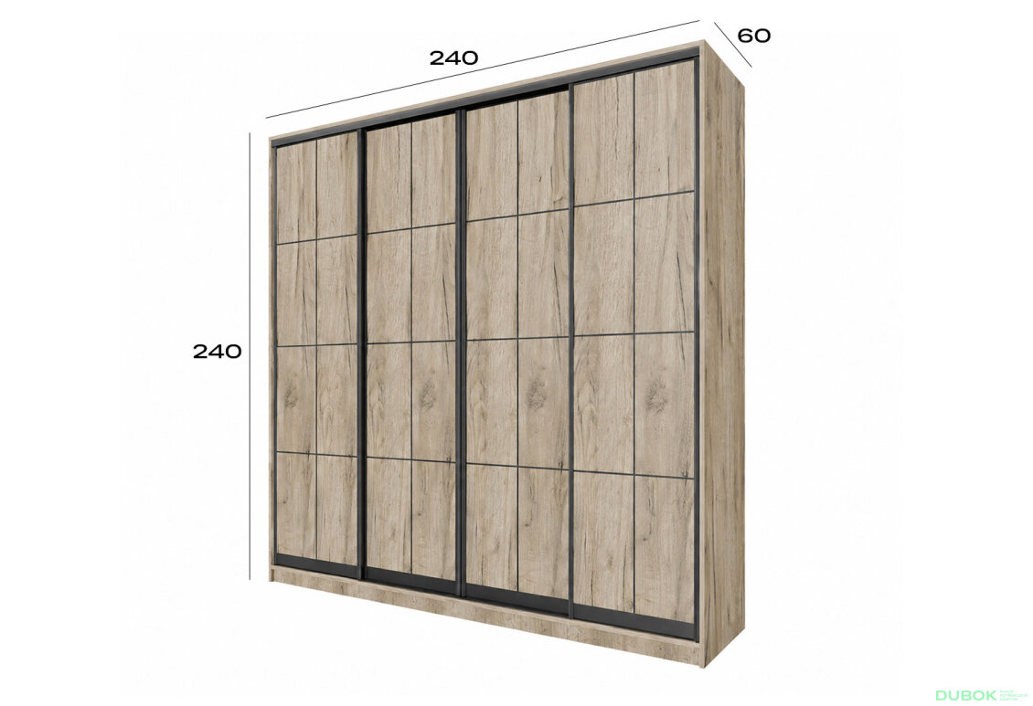 Obrázek 3 - Skříň 4D Loft 2400x2400x600, 4 DTD Lines BL, Dub kraft šedý