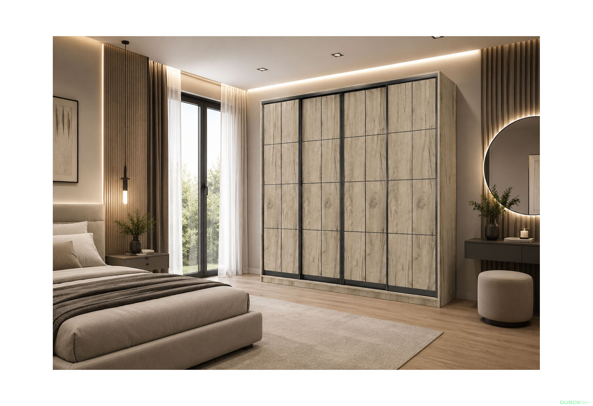 Obrázek 2 - Skříň 4D Loft 2400x2400x600, 4 DTD Lines BL, Dub kraft šedý