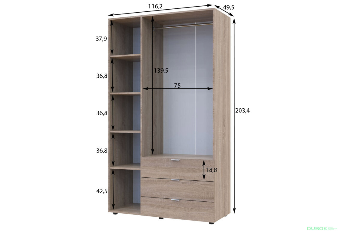 Obrázek 5 - Skříň třídveřová Gelar 116.2 cm Dub sonoma