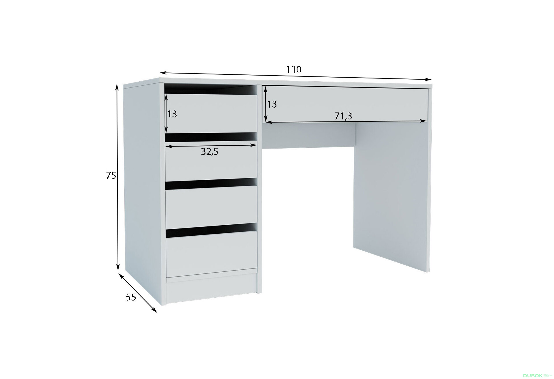 Obrázek 7 - Psací stůl s levou montáží Profi 110 cm bílý