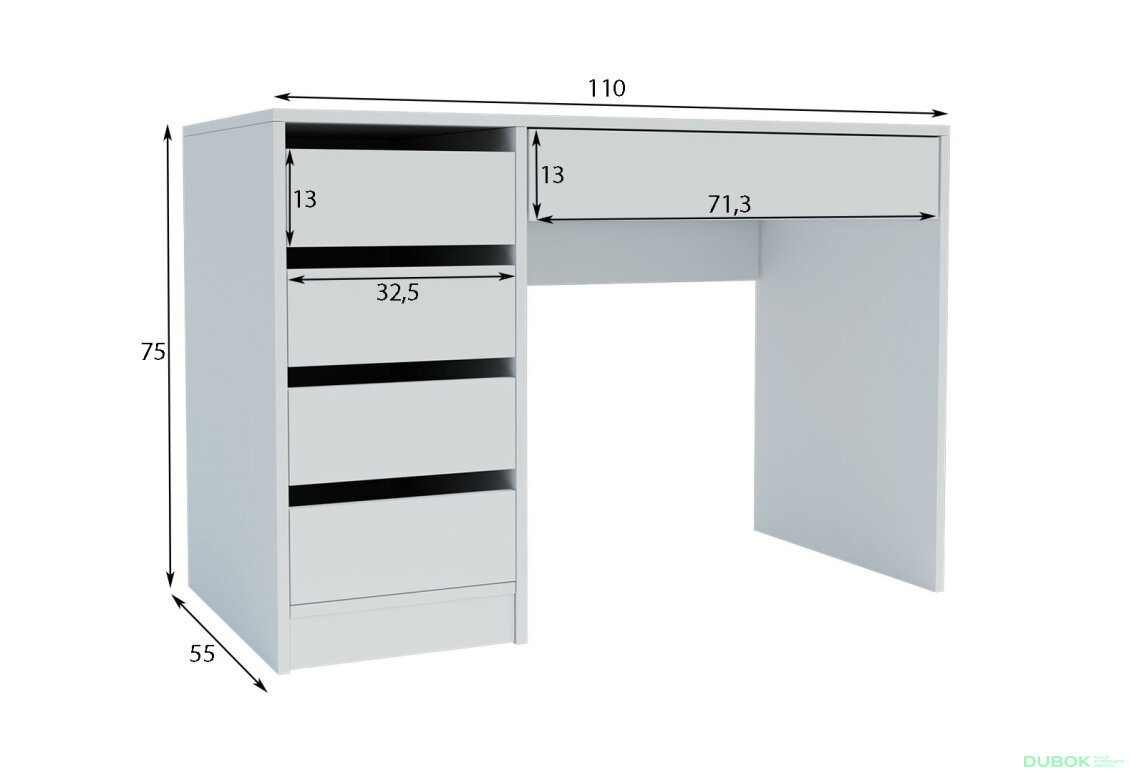 Obrázek 7 - Psací stůl s levou montáží Profi 110 cm bílý