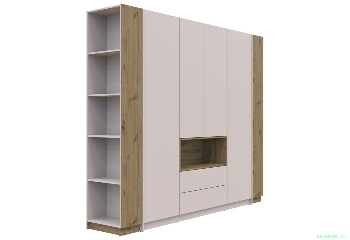 Obrázek 5 - Skříň Dale 4D + 2 Regál otevřený Kašmír/Dub artisan/Kašmír