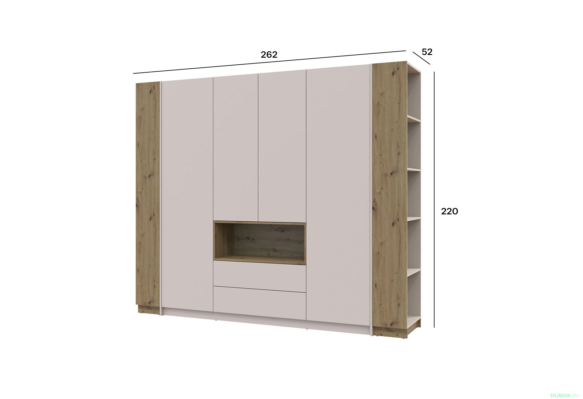 Obrázek 7 - Skříň Dale 4D + 2 Regál otevřený Kašmír/Dub artisan/Kašmír