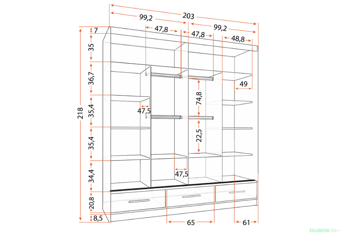 Obrázek 5 - Skříň Florence 2D 200 bílý lesk
