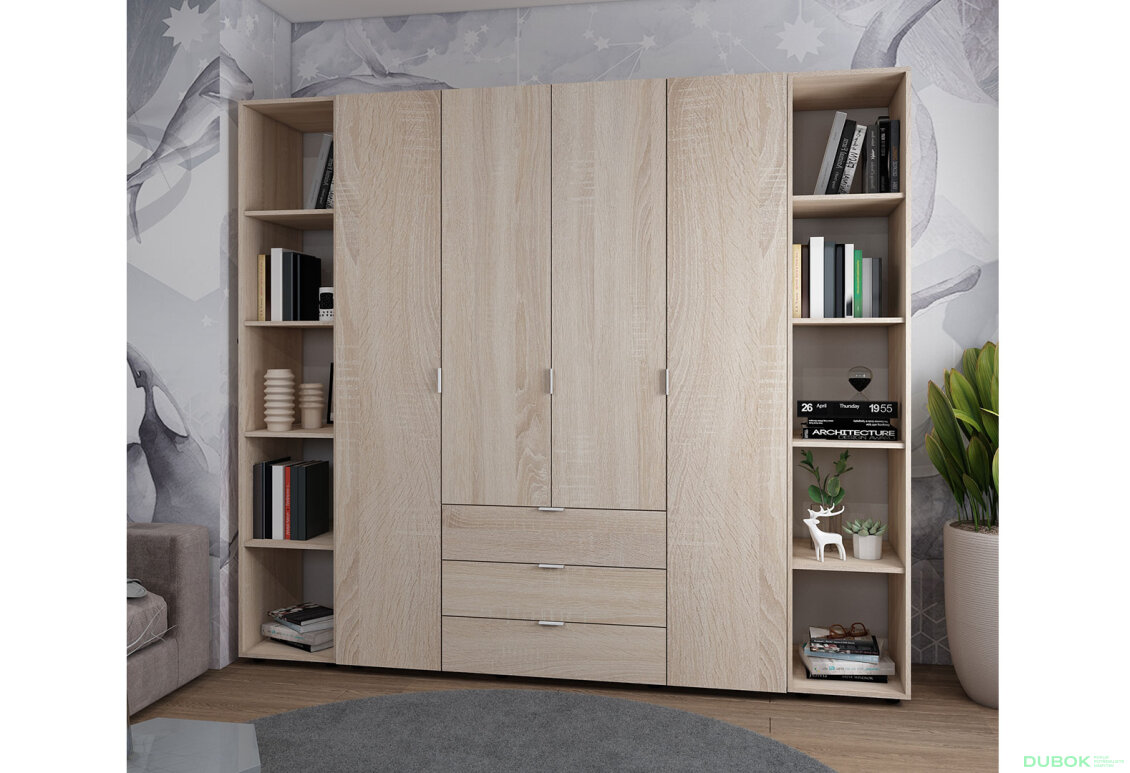 Obrázek 2 - Skříň čtyřdveřová se 2 regály Gelar 231.4 cm Dub sonoma