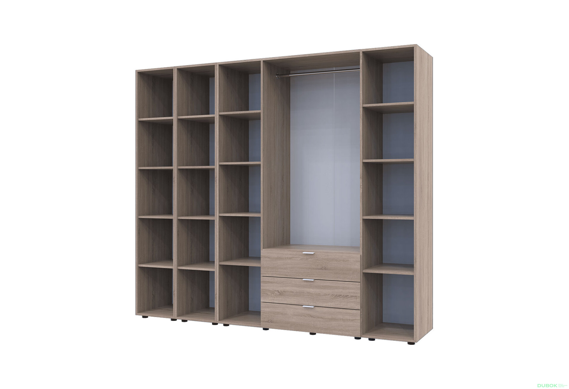 Obrázek 4 - Skříň čtyřdveřová se 2 regály Gelar 231.4 cm Dub sonoma