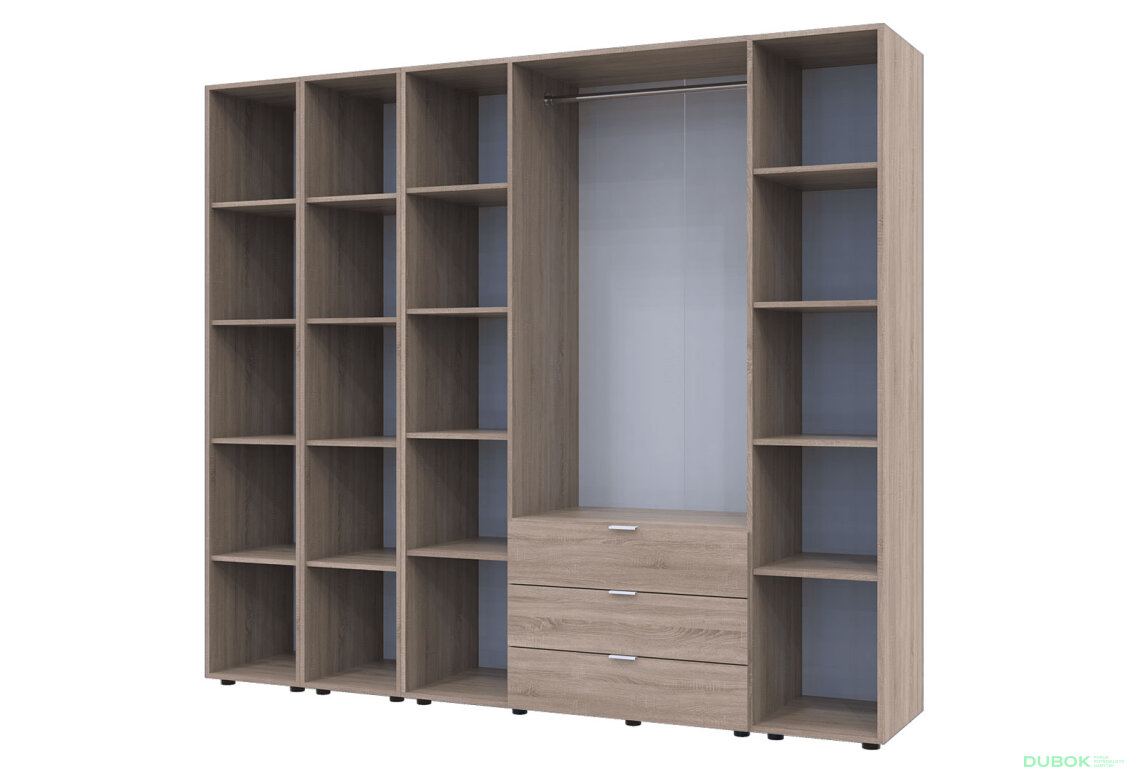 Obrázek 4 - Skříň čtyřdveřová se 2 regály Gelar 231.4 cm Dub sonoma
