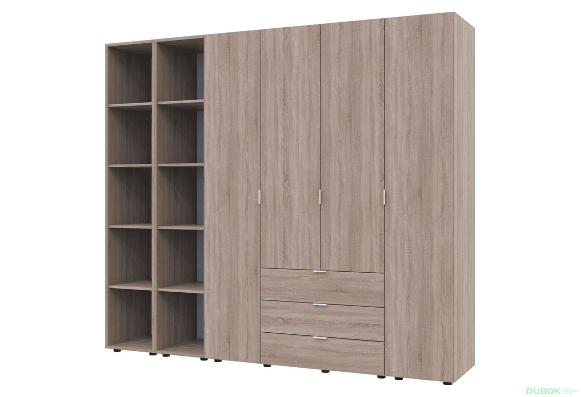 Obrázek 3 - Skříň čtyřdveřová se 2 regály Gelar 231.4 cm Dub sonoma