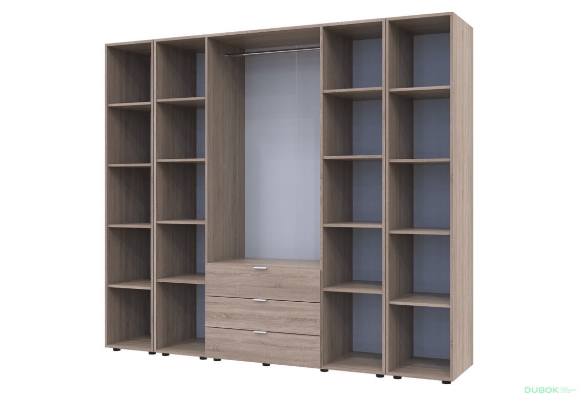 Obrázek 5 - Skříň čtyřdveřová se 2 regály Gelar 231.4 cm Dub sonoma