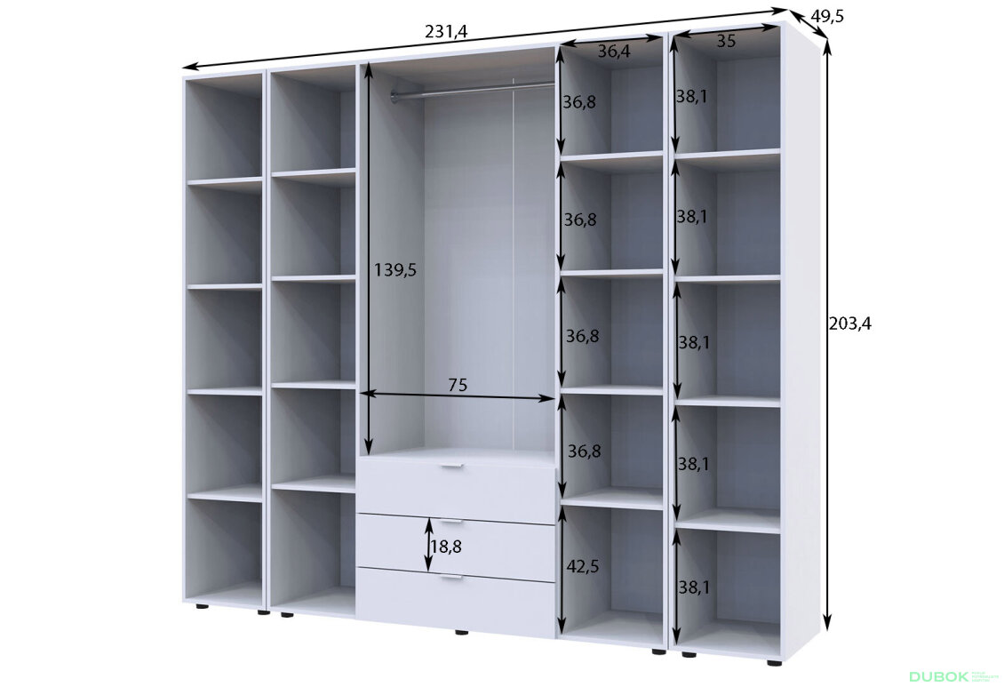 Obrázek 7 - Skříň čtyřdveřová se 2 regály Gelar 231.4 cm Dub sonoma