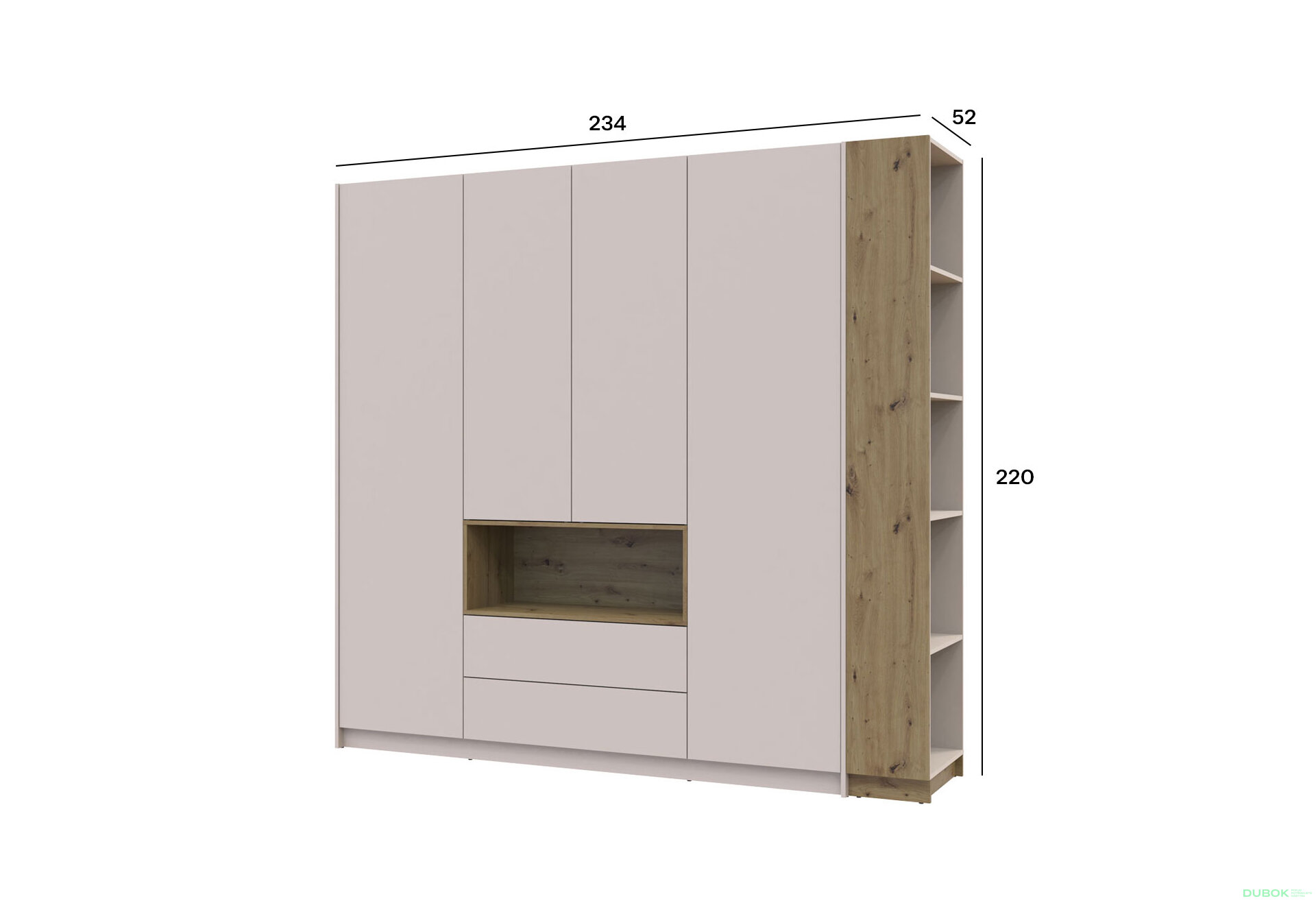 Obrázek 11 - Skříň Dale 4D + Regál otevřený Kašmír/Dub artisan/Kašmír