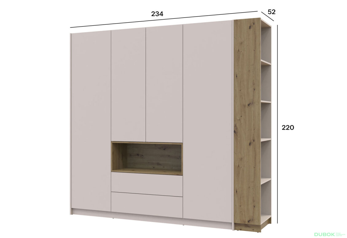 Obrázek 11 - Skříň Dale 4D + Regál otevřený Kašmír/Dub artisan/Kašmír