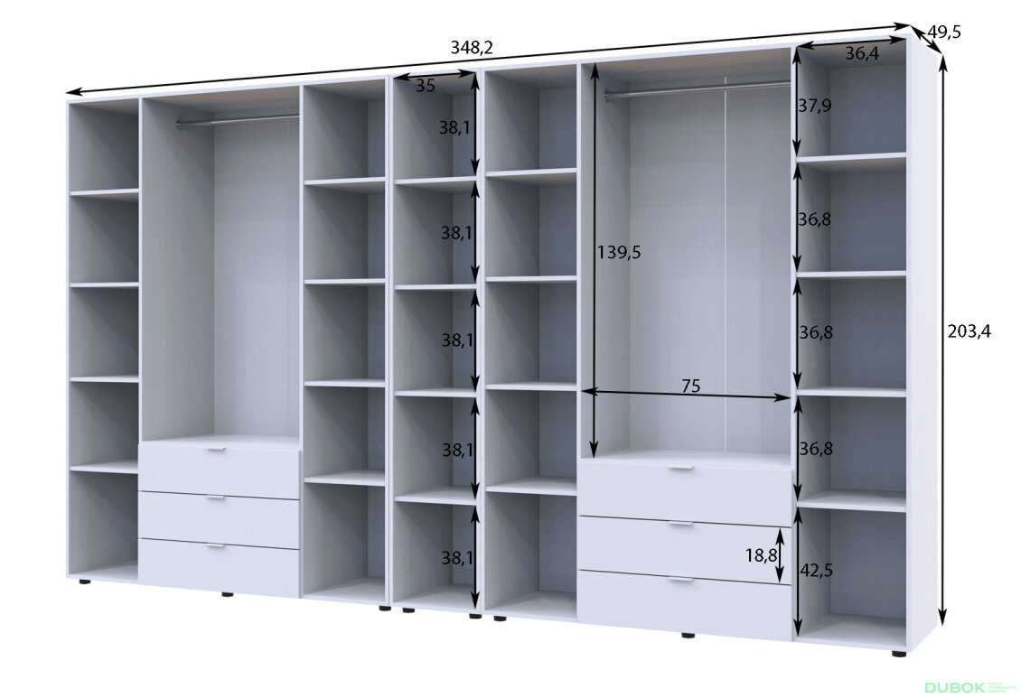 Obrázek 6 - Skříň osmidveřová s regálem Gelar 348.2 cm Kašmír
