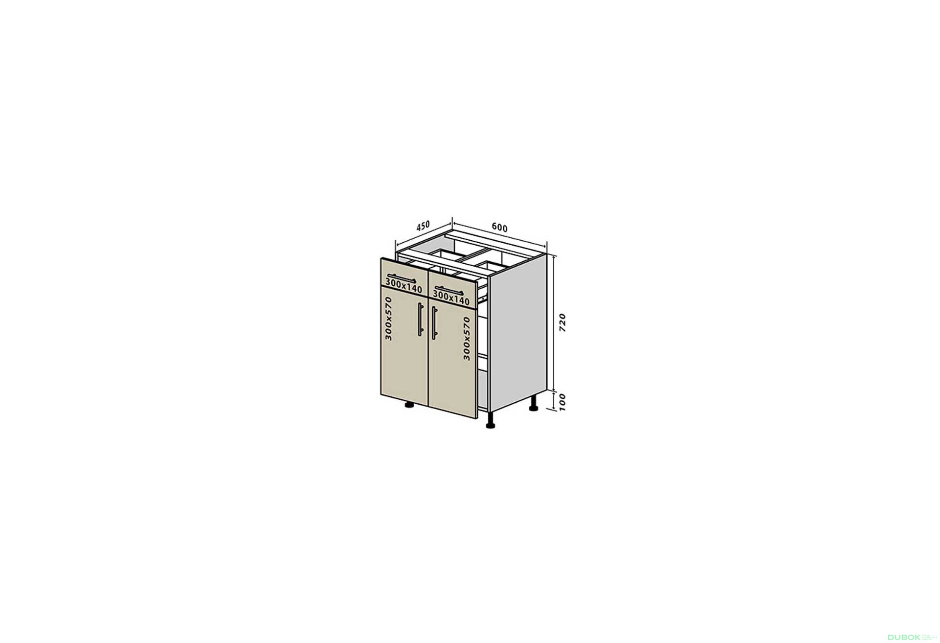 Obrázek 1 - N26 Skříňka 2Š2D 60 Interno Gloss