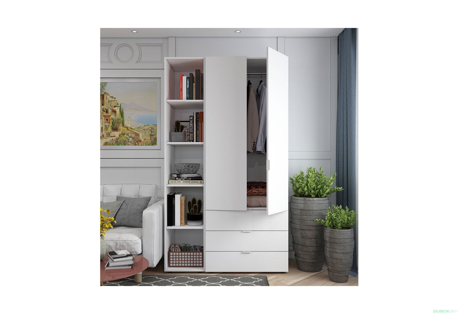 Obrázek 3 - Skříň dvoudveřová s regálem Gelar 115.7 cm Bílá