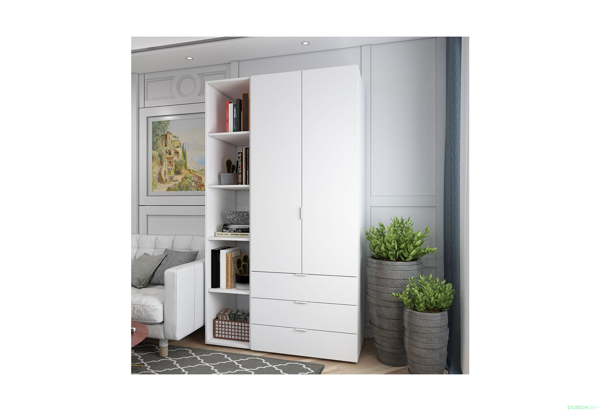 Obrázek 2 - Skříň dvoudveřová s regálem Gelar 115.7 cm Bílá
