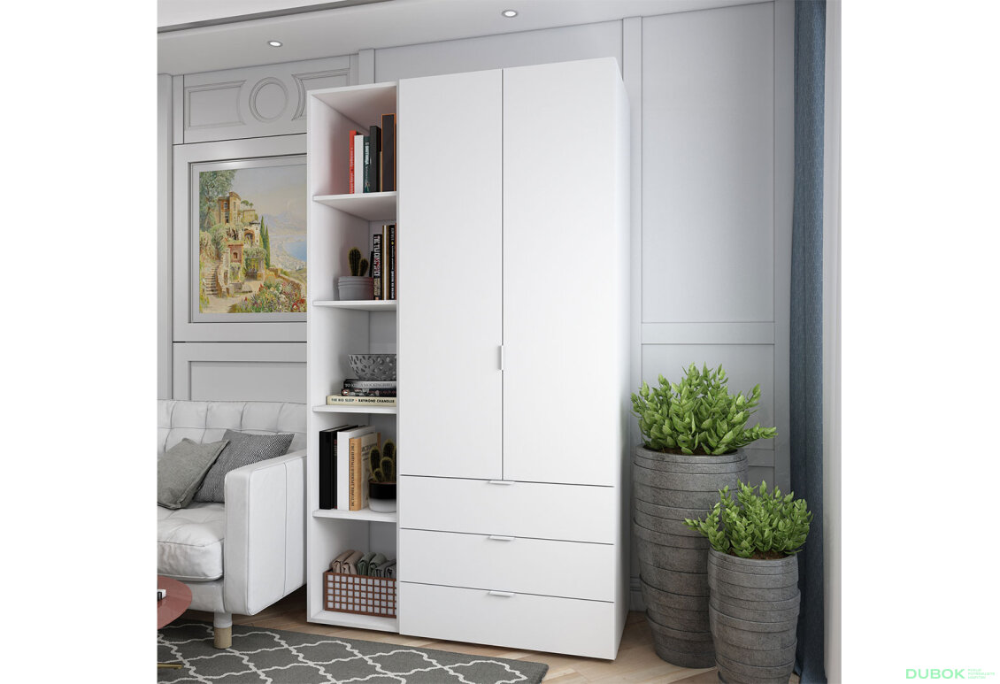 Obrázek 2 - Skříň dvoudveřová s regálem Gelar 115.7 cm Bílá