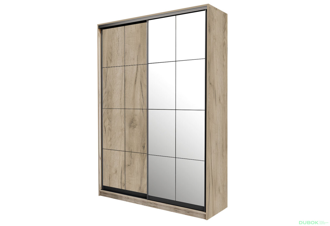 Skříň 2D Loft 1200x2400x600, DTD + zrcadlo, Lines BL, Dub kraft šedý