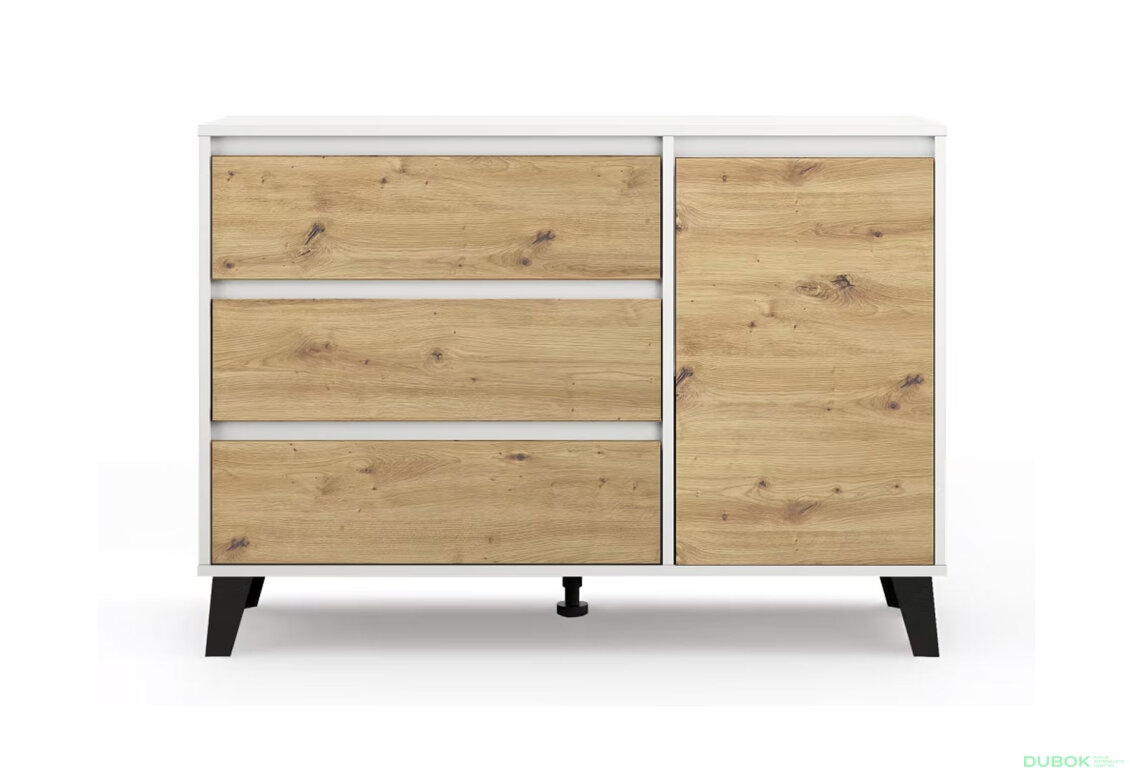 Komoda Borg 1d3s bílá / dub artisan