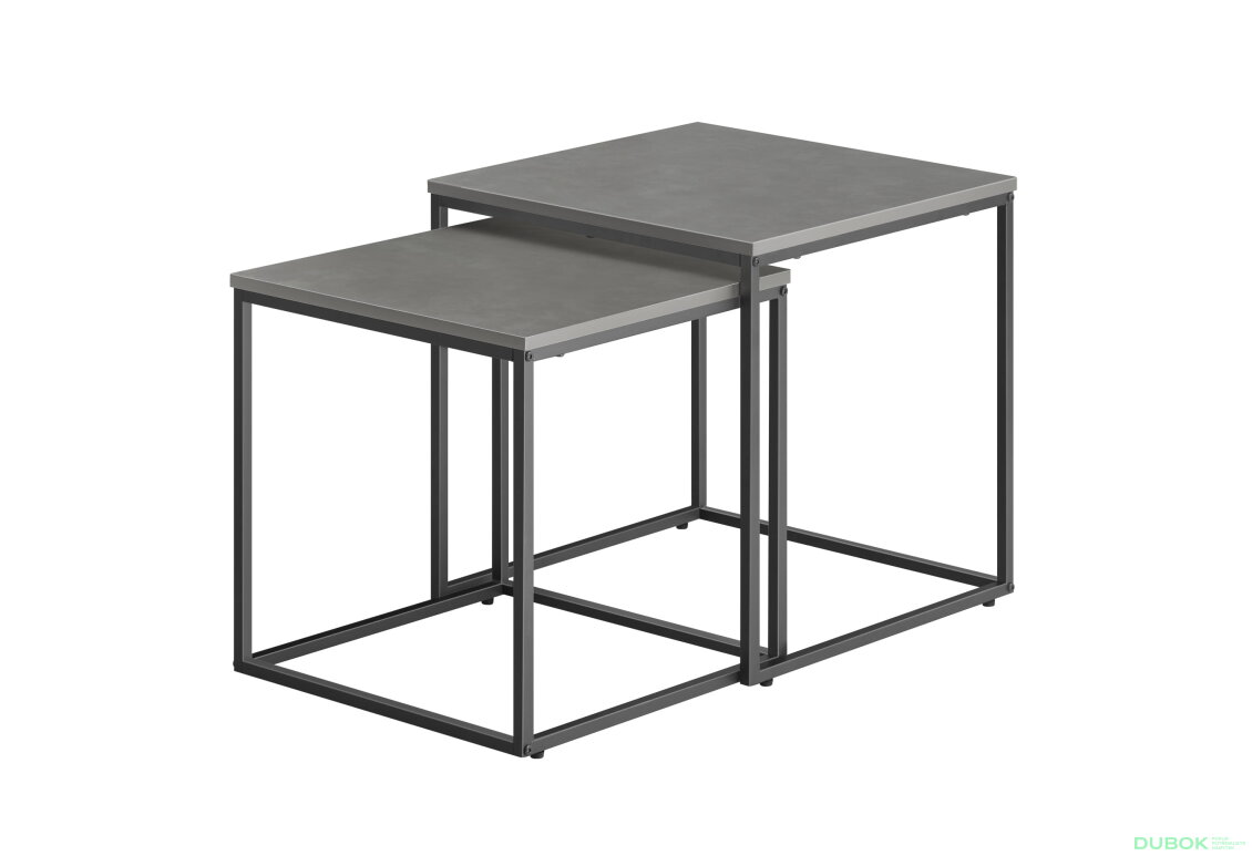 Konferenční stolek čtvercový 2ks - beton / černé nohy