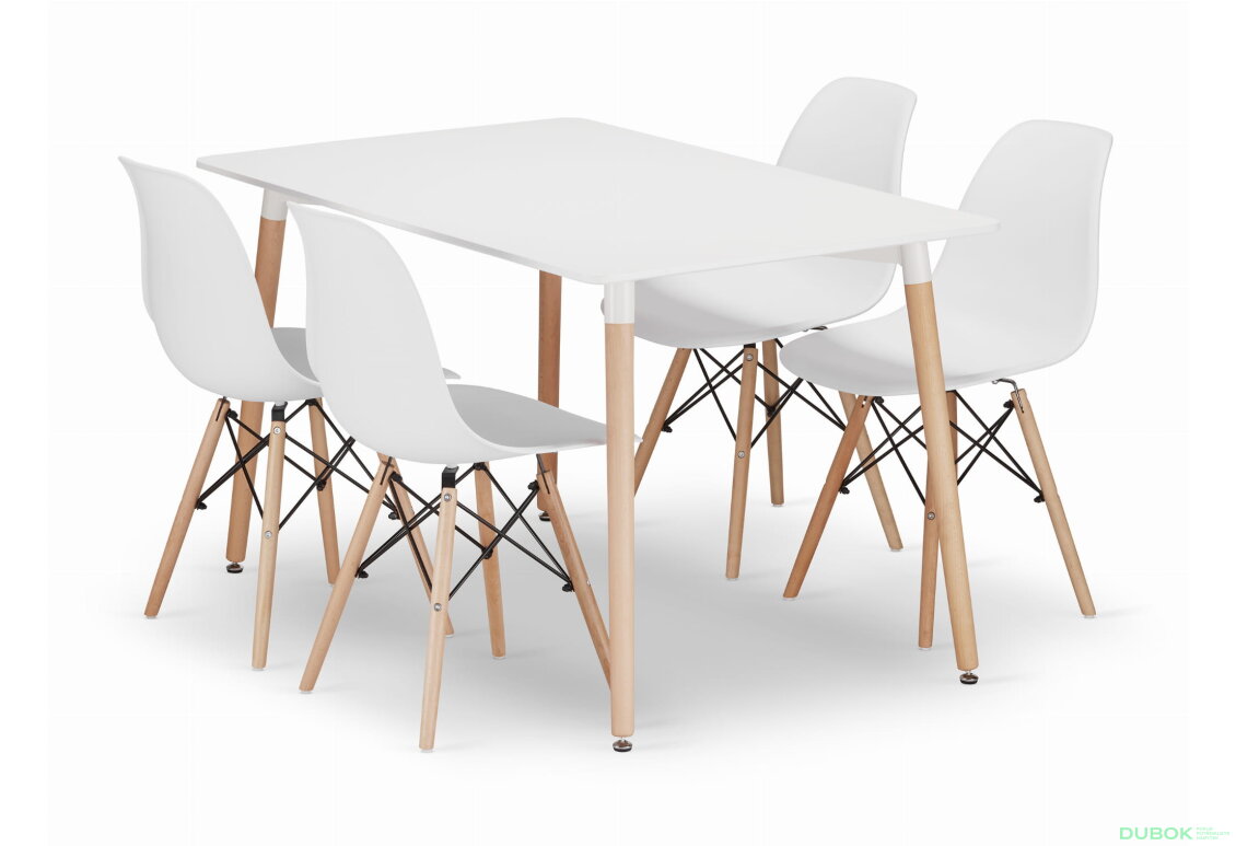 Sada obdélníkový stůl ADRIA 120x80 bílý + 4 židle OSAKA bílé