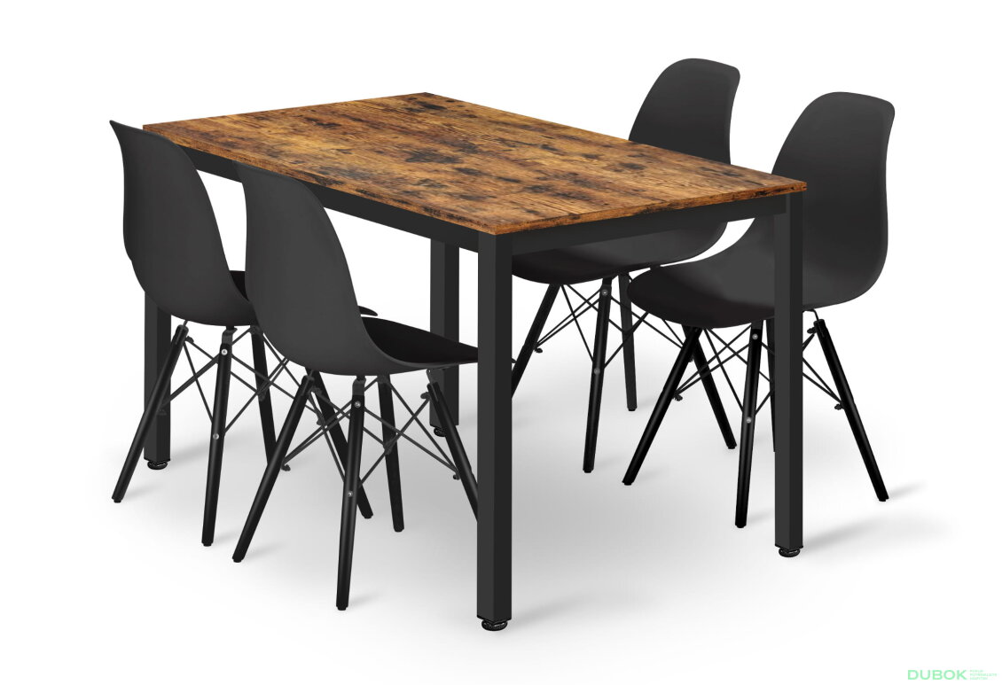 Sada obdélníkový stůl TESSA 120x60 rustikální + 4 židle OSAKA černé