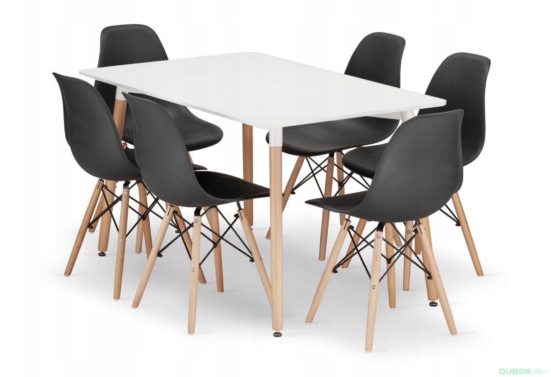 Sada obdélníkový stůl ADRIA 120x80 bílý + 6 židlí OSAKA černé