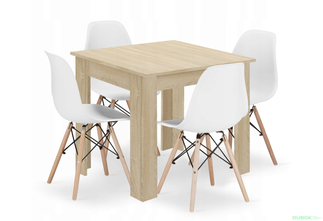 Sada čtvercový stůl 80x80 dub sonoma + 4 židle OSAKA bílé