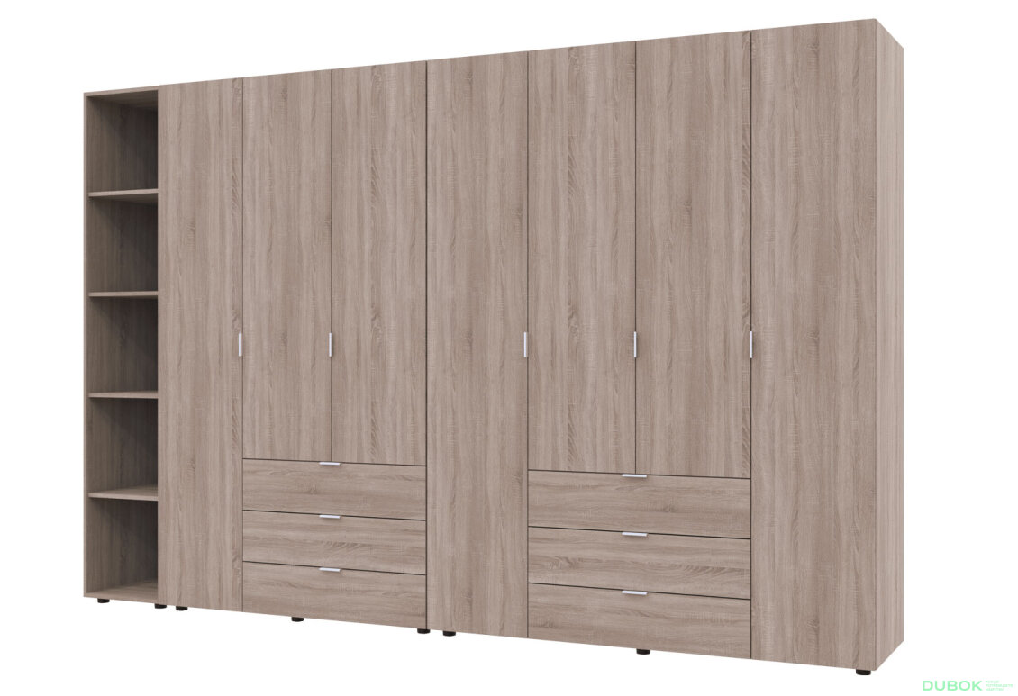 Obrázek 2 - Skříň sedmidveřová s regálem Gelar 309 cm Dub sonoma