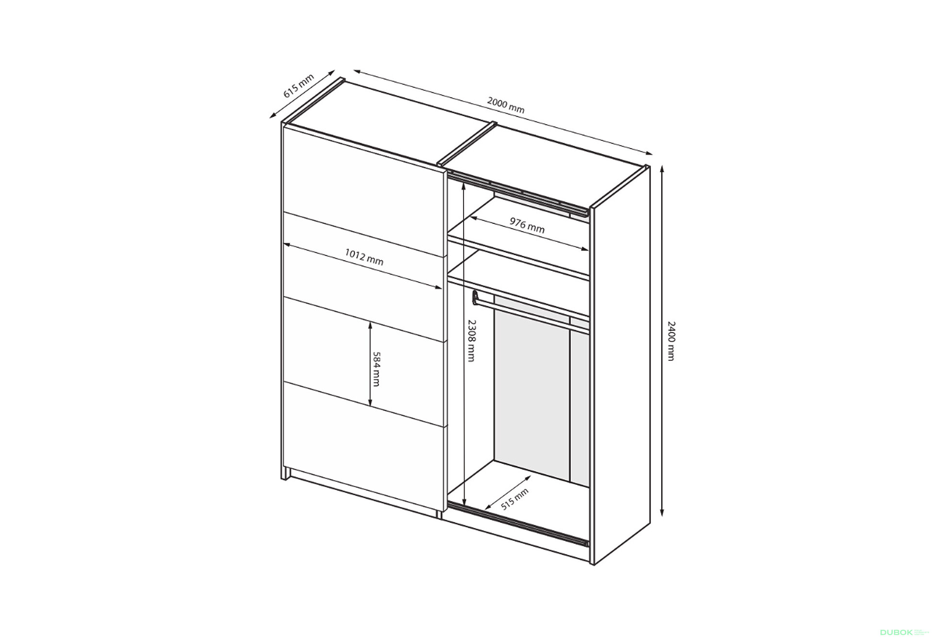 Obrázek 9 - Skříň s posuvnými dveřmi 2.0х2.4m (Dveře kašmírový lesk) Lori