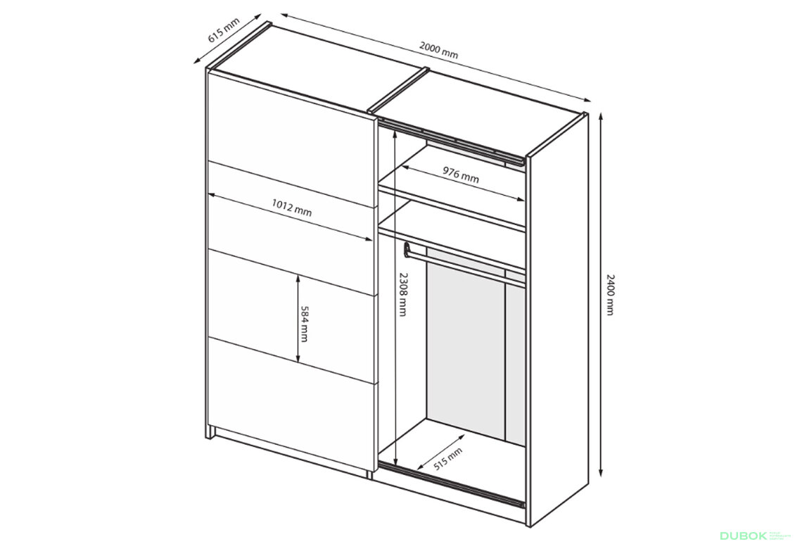 Obrázek 9 - Skříň s posuvnými dveřmi 2.0х2.4m (Dveře kašmírový lesk) Lori