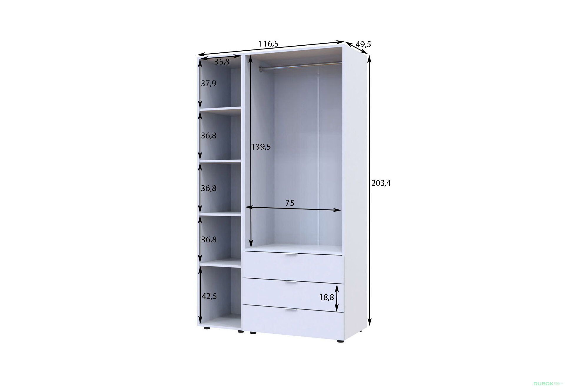 Obrázek 5 - Skříň třídveřová se zrcadlem Gelar 116.5 cm Grafit