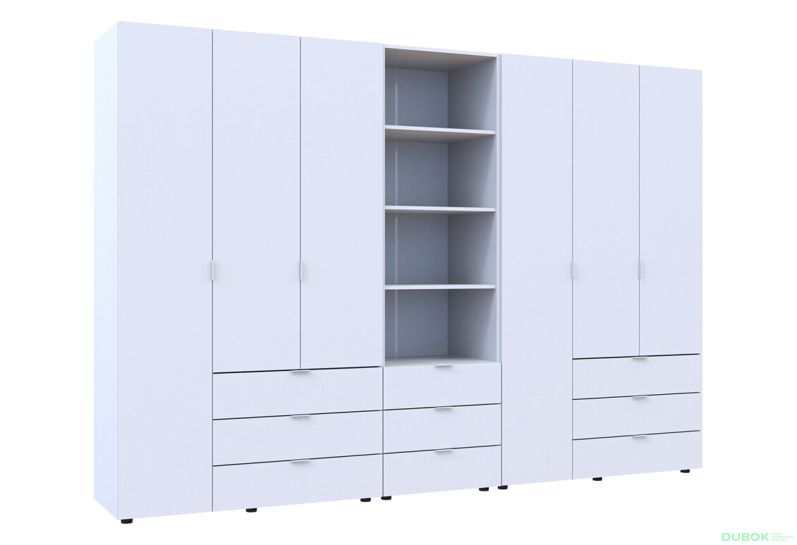 Obrázek 4 - Skříň šestidveřová s regálem se zásuvkami Gelar 292.4 cm bílý
