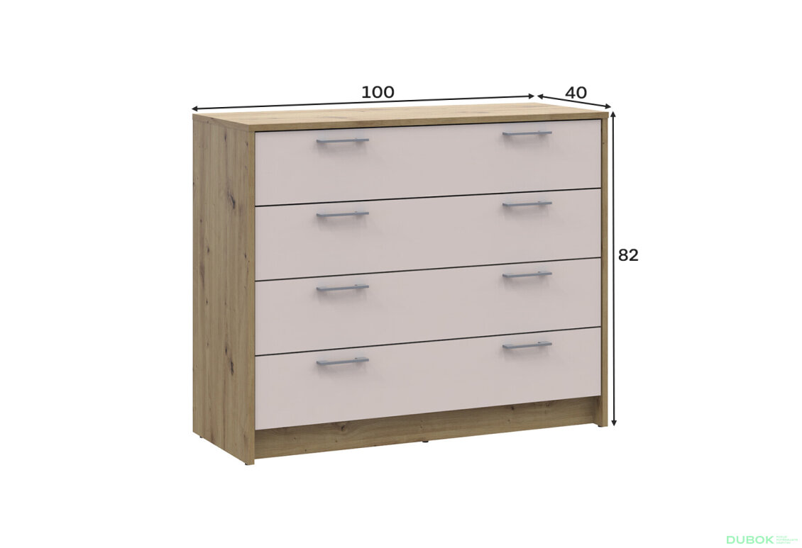 Obrázek 4 - Komoda Rondi 4 zásuvky 100x40x82 dub artisan / kašmír