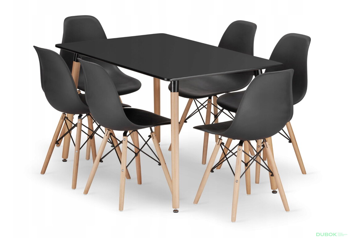 Sada obdélníkový stůl ADRIA 120x80 černý + 6 židlí OSAKA černé