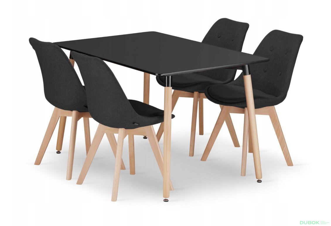Sada obdélníkový stůl ADRIA 120x80 černý + 4 židle NORI černé