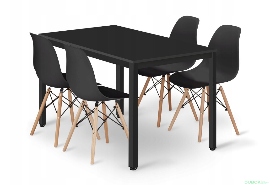 Sada obdélníkový stůl TESSA 120x60 černý + 4 židle OSAKA černé