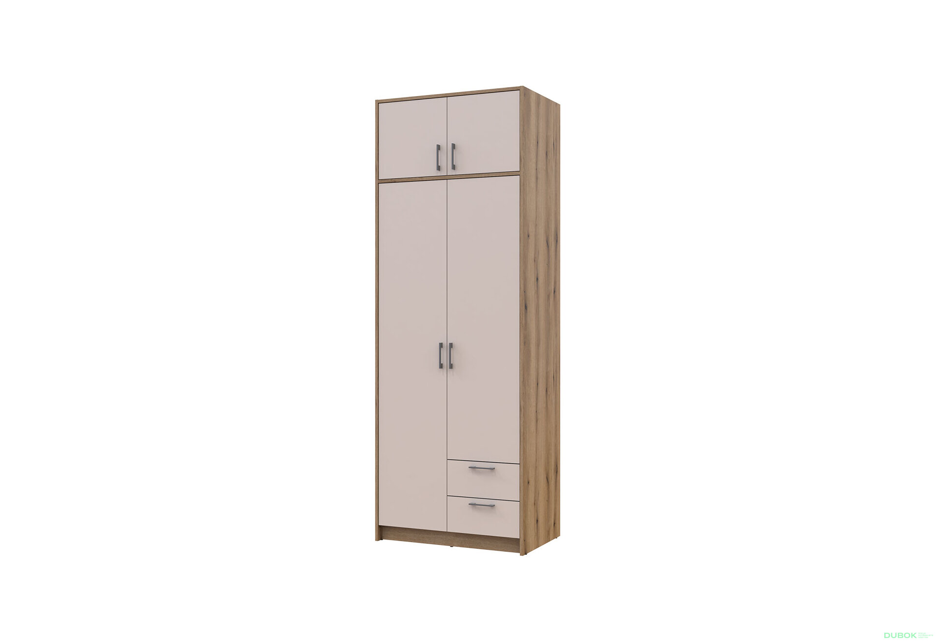 Obrázek 1 - Skříň Rondi 2 dřevotříska s nástavbou dub artisan / kašmír 82x52x236