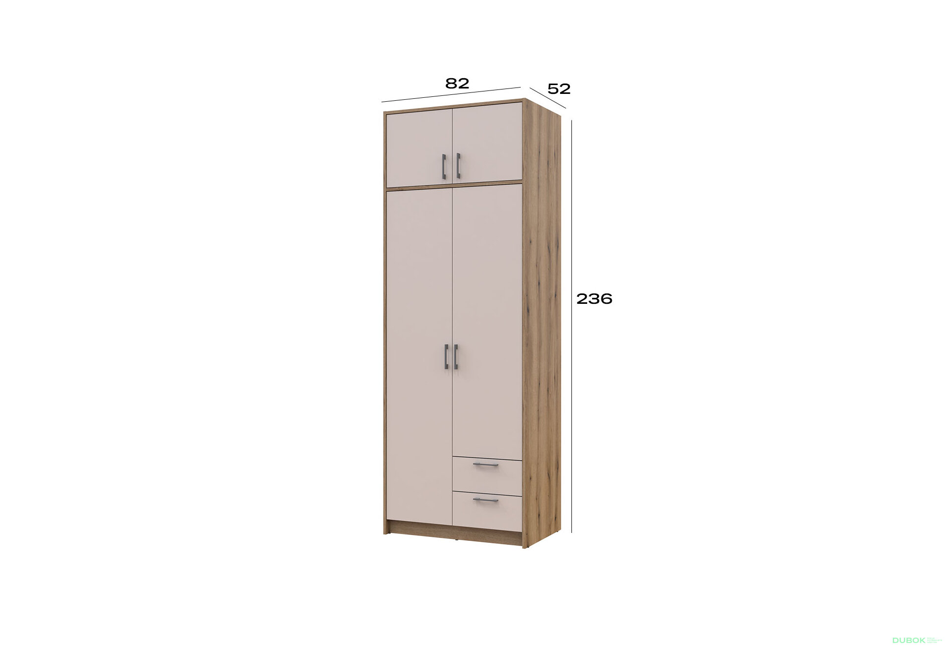 Obrázek 8 - Skříň Rondi 2 dřevotříska s nástavbou dub artisan / kašmír 82x52x236