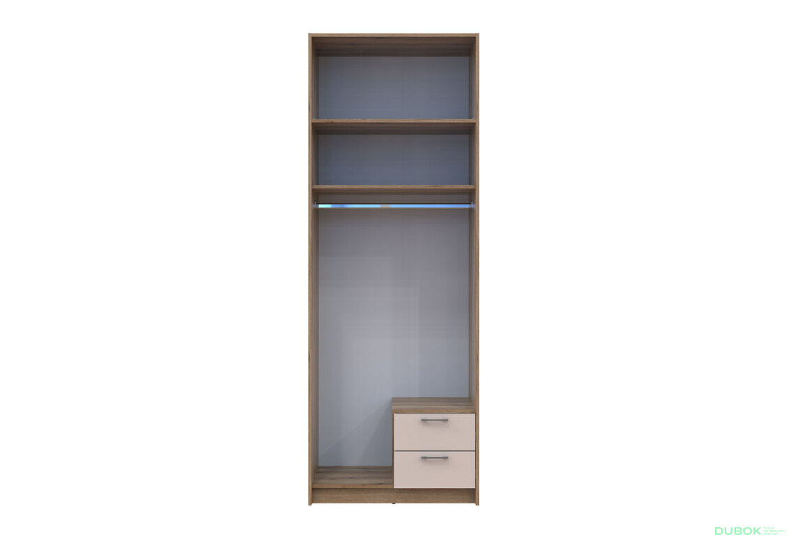 Obrázek 5 - Skříň Rondi 2 dřevotříska s nástavbou dub artisan / kašmír 82x52x236