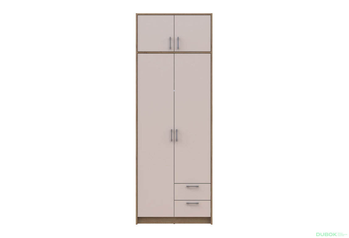 Obrázek 3 - Skříň Rondi 2 dřevotříska s nástavbou dub artisan / kašmír 82x52x236
