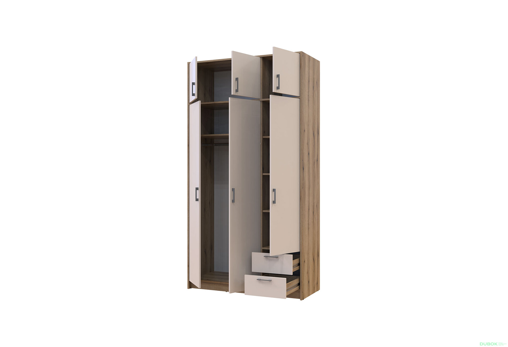 Obrázek 5 - Skříň Rondi 3 dřevotříska s horním prostorem artisan dub / cashmere 121x52x236