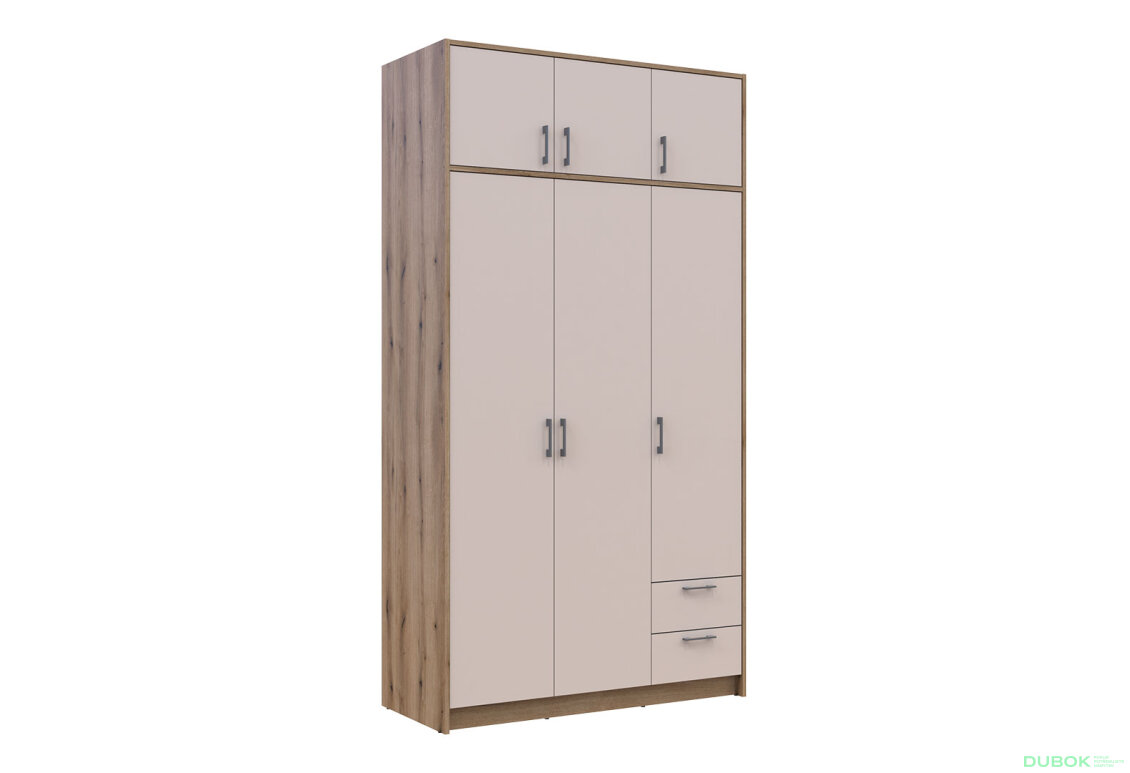 Obrázek 4 - Skříň Rondi 3 dřevotříska s horním prostorem artisan dub / cashmere 121x52x236